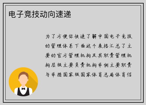 电子竞技动向速递